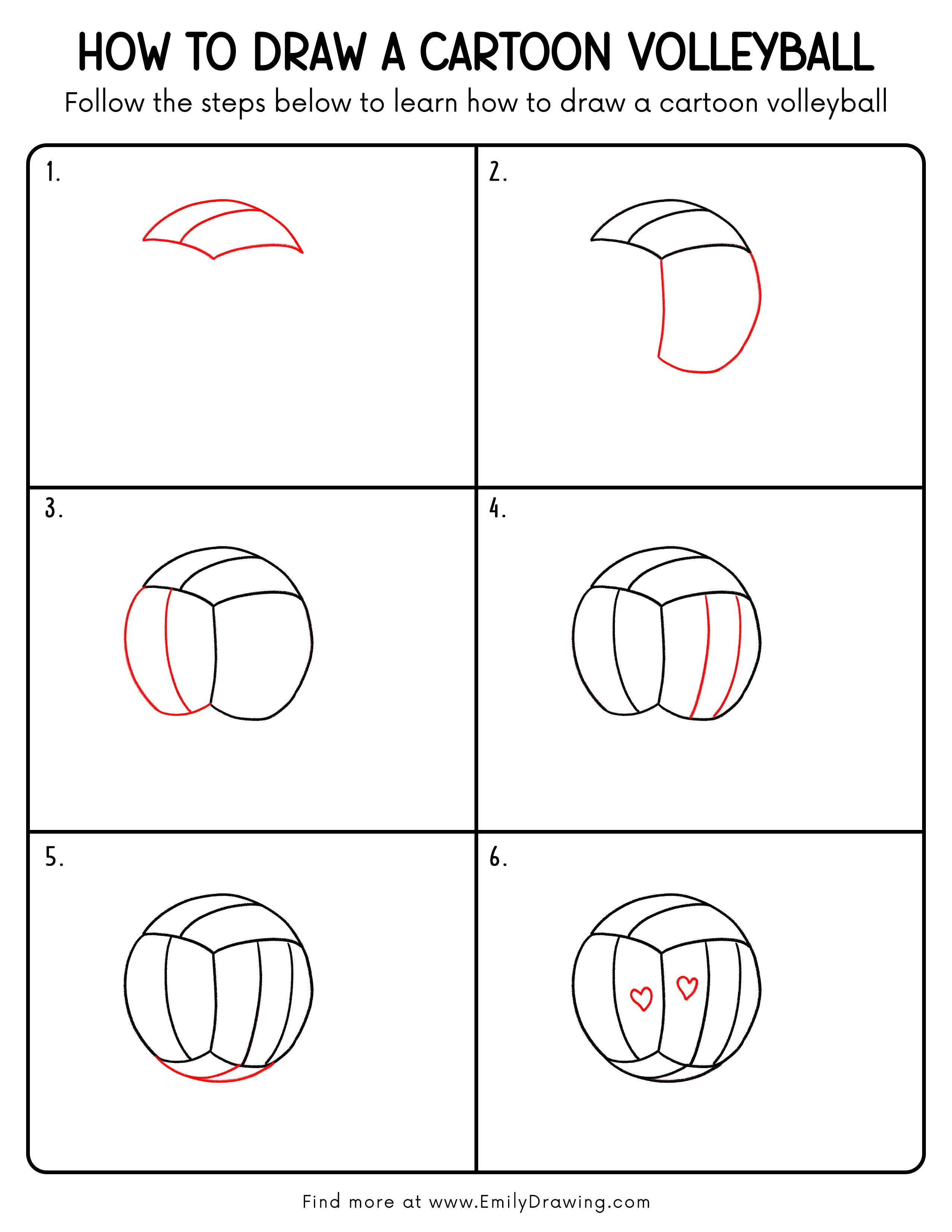 Printable Cartoon Volleyball Drawing Guide